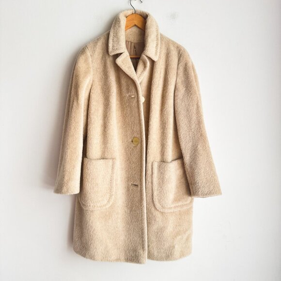 Vintage Mills Bros Light Beige Pure Llama Lightweight Peacoat M - Picture 3 of 9